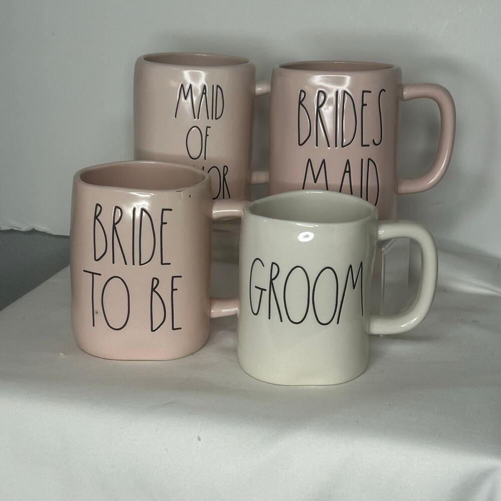 Rae Dunn Wedding Mug Set 4 Pink Bride to Be Bridesmaid Maid of Honor Groom